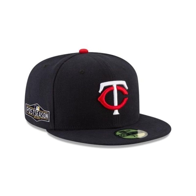 Blue Minnesota Twins Hat - New Era MLB Postseason Side Patch 59FIFTY Fitted Caps USA1593802